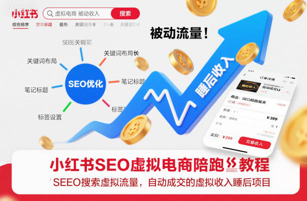 小红书SEO虚拟电商陪跑教程，实现seo搜索被动流量，自动成交的被动收入睡后项目-副业宝典