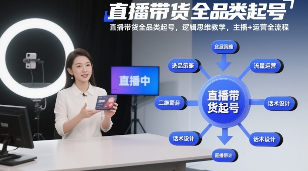 直播带货全品类起号，逻辑思维教学，主播+运营全流程-副业宝典