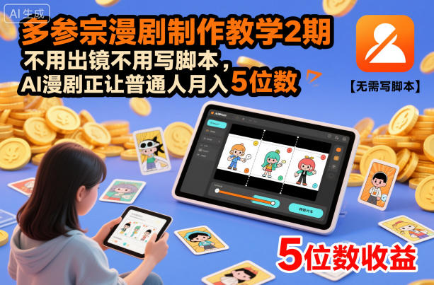 多参宗漫剧制作教学2期，不用出镜不用写脚本，AI漫剧正让普通人月入5位数-副业宝典