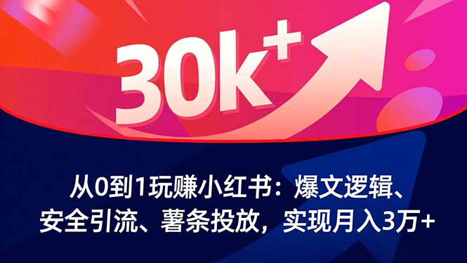 从0到1玩赚小红书：爆文逻辑、安全引流、薯条投放，实现月入3万+-副业宝典