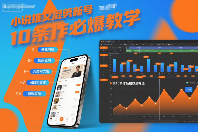 小说推文混剪新号10条必爆教学，伪原创10条作品必爆技巧-副业宝典