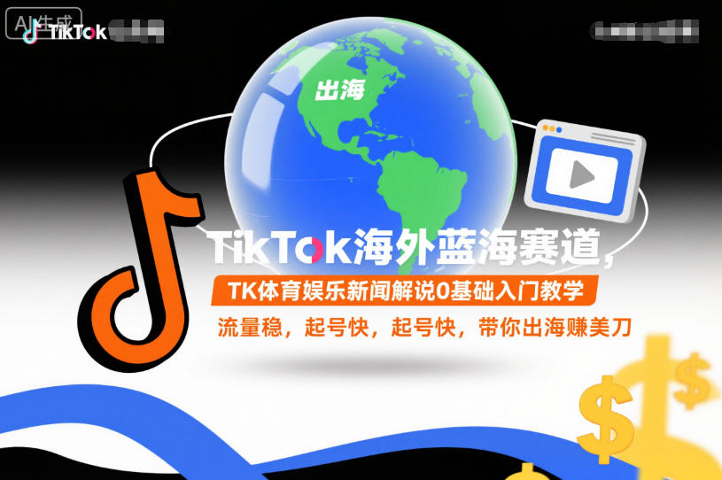 TikTok海外蓝海赛道，TK体育娱乐新闻解说0基础入门教学，流量稳，起号快，带你出海賺美刀-副业宝典
