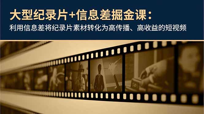 大型纪录片+信息差掘金课：利用信息差将纪录片素材转化为高传播、高收益的短视频-副业宝典