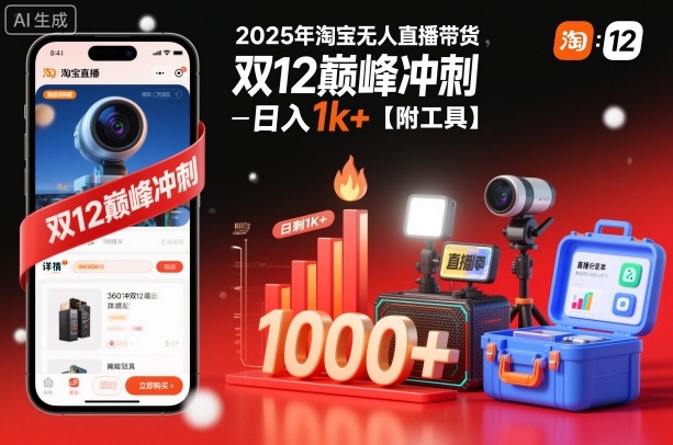 2025年淘宝无人直播带货，冲刺双12，日入1k+【附工具】【揭秘】-副业宝典