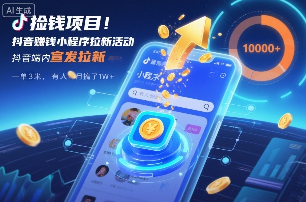捡钱项目！抖音賺钱小程序拉新活动，抖音端内宣发拉新，一单3米，有人半个月搞了1W+-副业宝典
