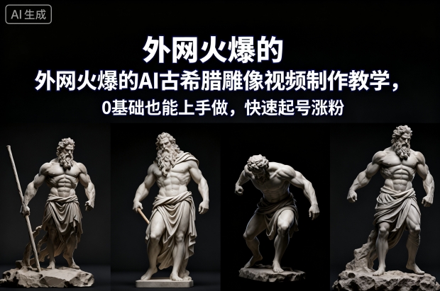 外网火爆的AI古希腊雕像视频制作教学，0基础也能上手做，快速起号涨粉-副业宝典