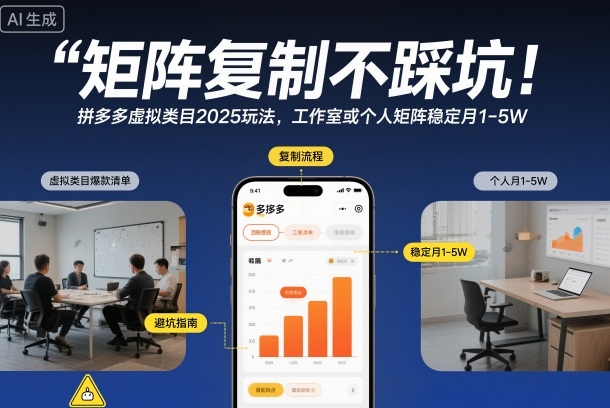 矩阵复制不踩坑！拼多多虚拟类目2025玩法，工作室或者个人矩阵稳定月1-5W【揭秘】-副业宝典
