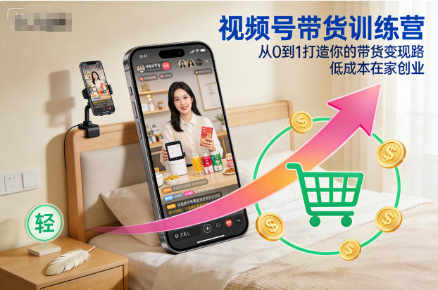 视频号带货训练营，从0到1打造你的带货变现路，低成本在家创业-副业宝典