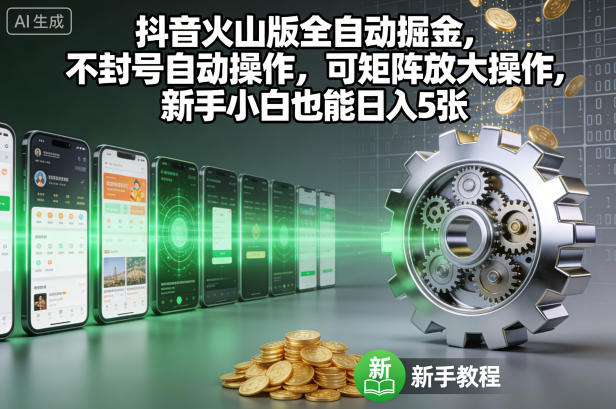 抖音火山版全自动掘金，不封号自动操作，可矩阵放大操作，新手小白也能日入5张【揭秘】-副业宝典
