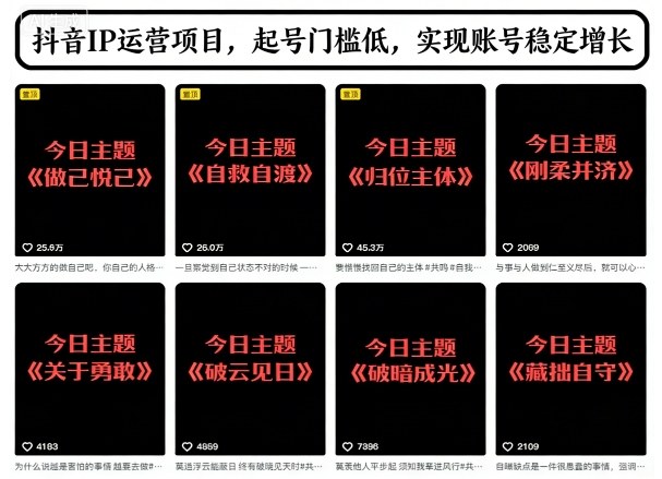 抖音IP运营项目，抖音今日主题玩法，起号门槛低，实现账号稳定增长-副业宝典