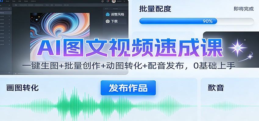 AI图文视频速成课：一键生图+批量创作+动图转化+配音发布，0基础上手-副业宝典