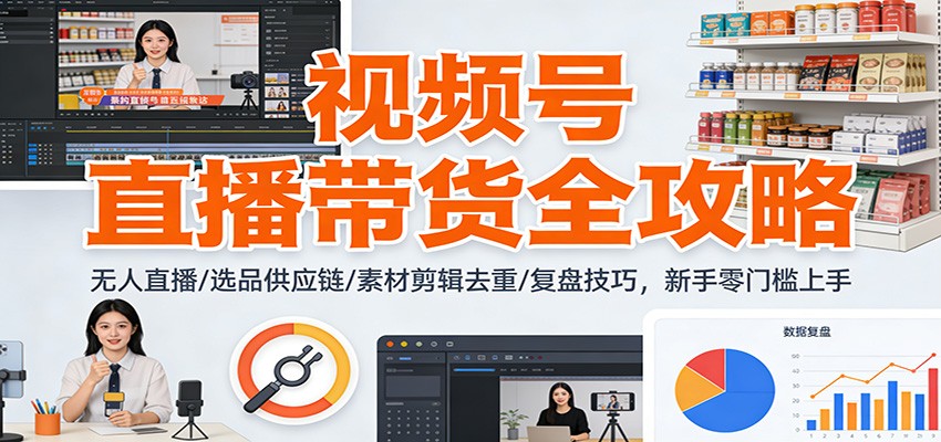 视频号直播带货全攻略：无人直播/选品供应链/素材剪辑去重/复盘技巧，零门槛上手-副业宝典