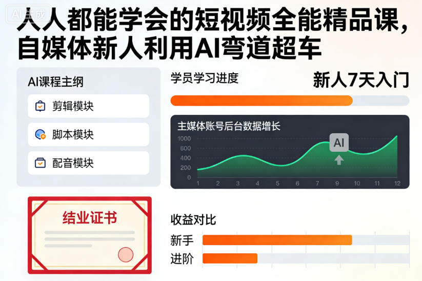 人人都能学会的短视频全能精品课，自媒体新人利用AI弯道超车-副业宝典