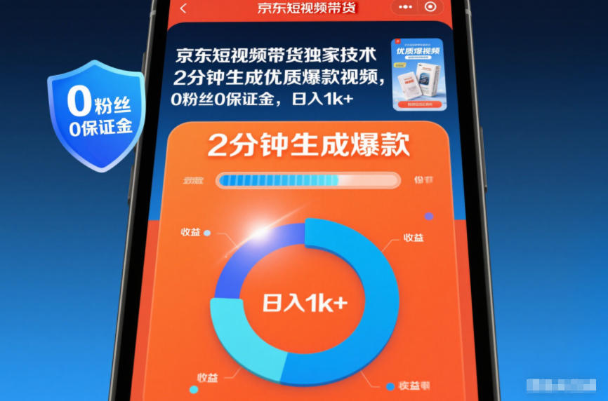 京东短视频带货独家技术，2分钟生成一条优质爆款视频，0粉丝0保证金，日入1k+【揭秘】-副业宝典