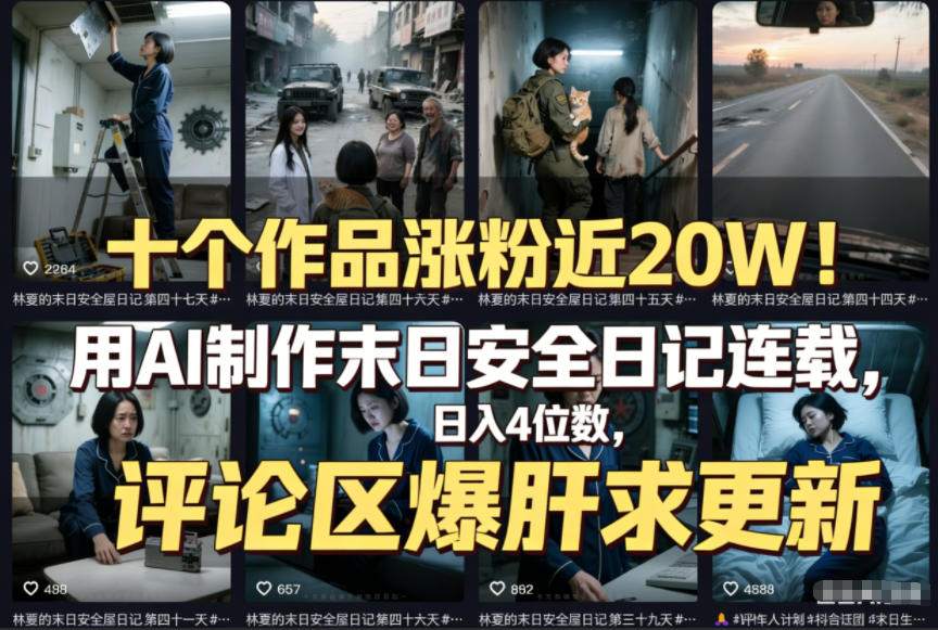 十个作品涨粉近20W！用AI制作末日安全日记连载，日入4位数，评论区爆肝求更新(附详细步骤)-副业宝典