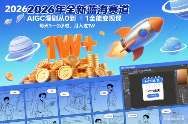 2026年全新蓝海赛道AIGC漫剧从0到1全能变现课，每天1—2小时，月入过1W-副业宝典