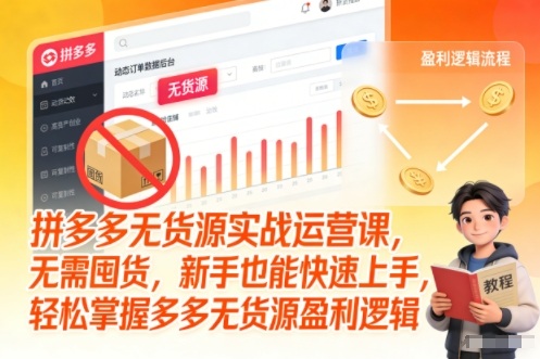 拼多多无货源实战运营课，无需囤货，新手也能快速上手，轻松掌握多多无货源盈利逻辑-副业宝典