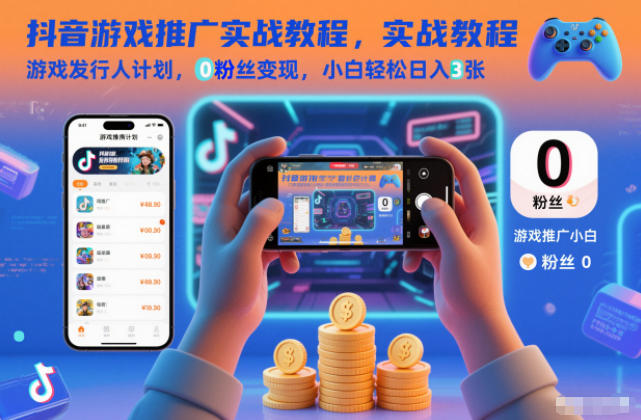 抖音游戏推广实战教程，游戏发行人计划，0粉丝变现，小白轻松日入3张-副业宝典
