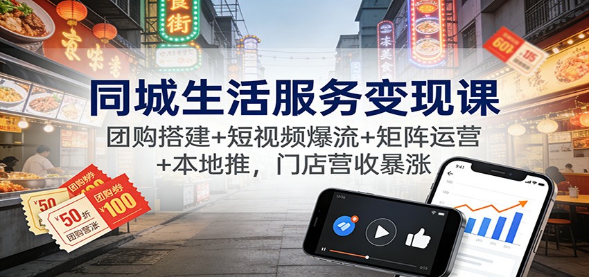 同城生活服务变现课：团购搭建+短视频爆流+矩阵运营+本地推，门店营收暴涨-副业宝典