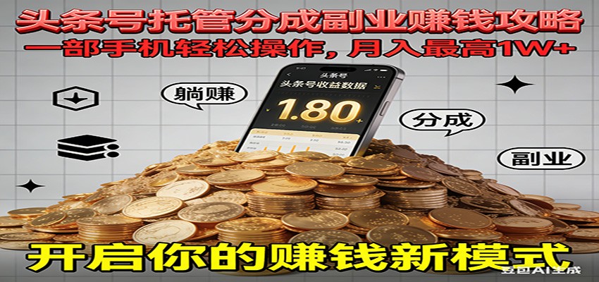 全程托管今日头条，一部手机就可以开干，最高躺赚1W+-副业宝典
