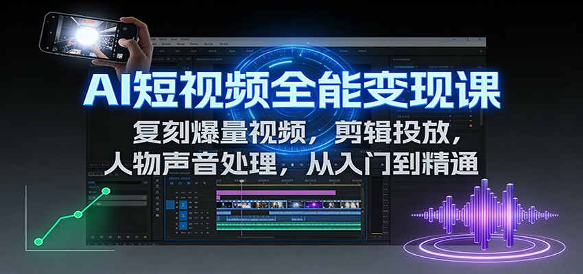 AI短视频全能变现课：复刻爆量视频，剪辑投放，人物声音处理，从入门到精通-副业宝典