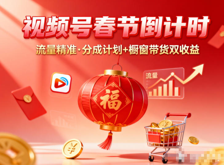 视频号做春节倒计时，流量精准，分成计划+橱窗带货双收益-副业宝典
