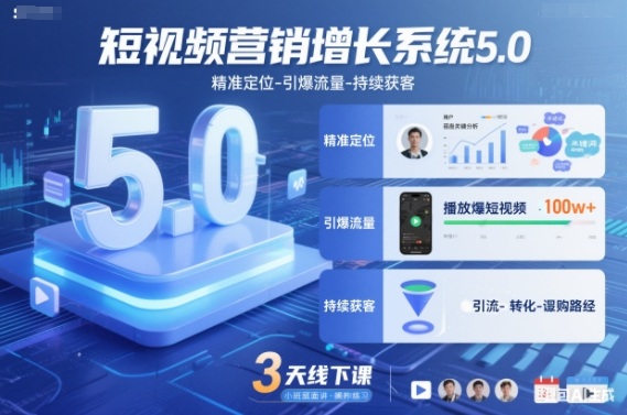 短视频营销增长系统5.0，精准定位-引爆流量-持续获客，3天线下课(音频+图片)-副业宝典