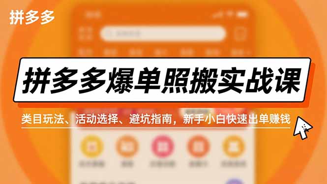 拼多多爆单照搬实战课，类目玩法、活动选择、避坑指南，新手小白快速出单赚钱-副业宝典