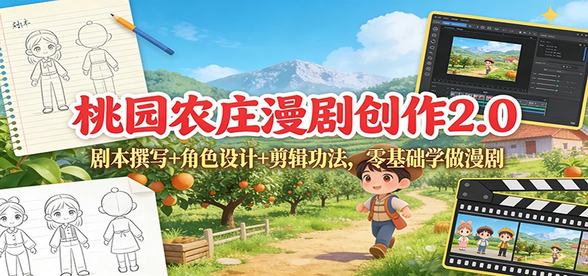 桃园农庄漫剧创作2.0：剧本撰写+角色设计+剪辑功法，零基础学做漫剧-副业宝典