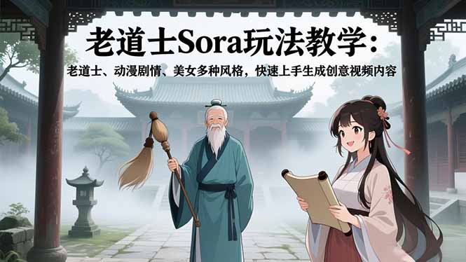 老道士Sora玩法教学：老道士、动漫剧情、美女多种风格，快速上手生成创意视频内容-副业宝典