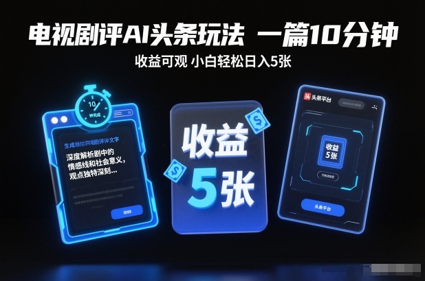 电视剧评AI头条玩法，一篇10分钟，收益可观，小白轻松日入5张+【独家】-副业宝典