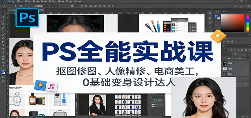 PS全能实战课：抠图修图、人像精修、电商美工，0基础变身设计达人-副业宝典
