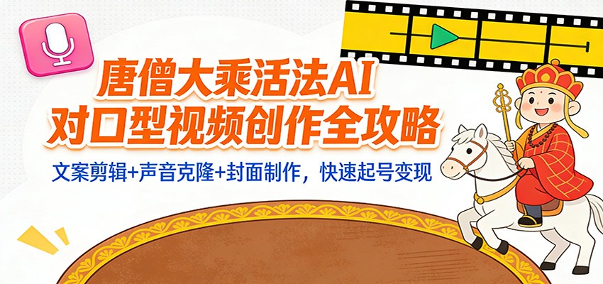 “大乘活法”AI对口型视频创作全攻略：文案剪辑+声音克隆+封面制作，快速起号变现-副业宝典