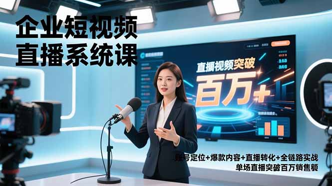 企业短视频直播系统课，账号定位+爆款内容+直播转化+全链路实战，单场直播突破百万销售额-副业宝典