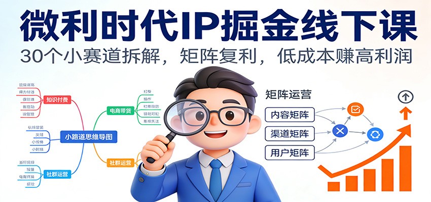 微利时代IP掘金线下课：30个小赛道拆解，矩阵复利，低成本赚高利润-副业宝典