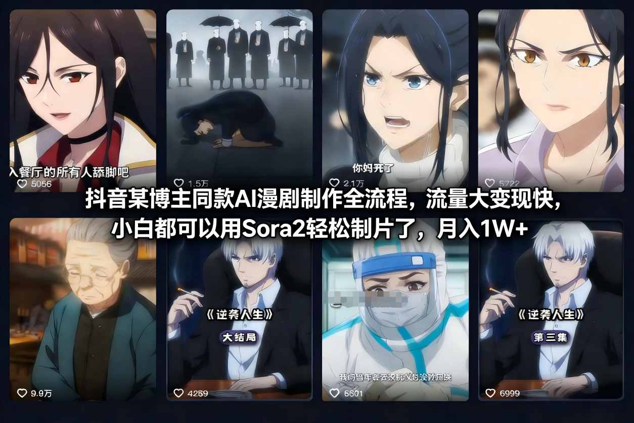 抖音某博主同款AI漫剧制作全流程，流量大变现快，小白都可以用Sora2轻松制片了，月入1W+-副业宝典