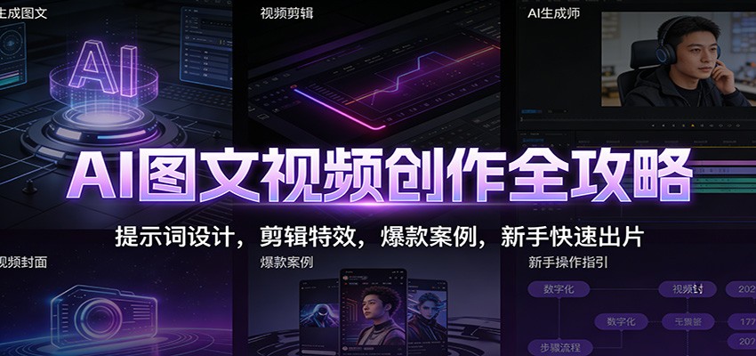 AI图文视频创作全攻略：提示词设计，剪辑特效，爆款案例，新手快速出片-副业宝典