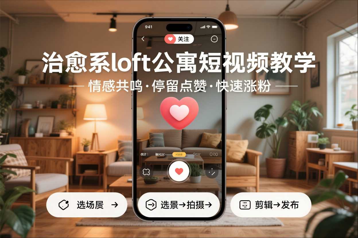 治愈系loft公寓短视频制作教学，情感共鸣引停留点赞关注，快速起号涨粉-副业宝典