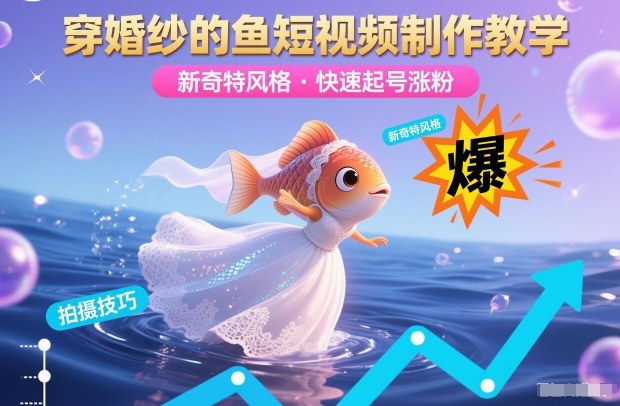 穿婚纱的鱼短视频制作教学，新奇特风格，快速起号涨粉-副业宝典