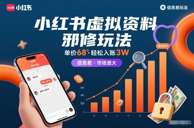 小红书虚拟资料邪修玩法，单价68，轻松入账3W，信息差玩法，市场庞大-副业宝典