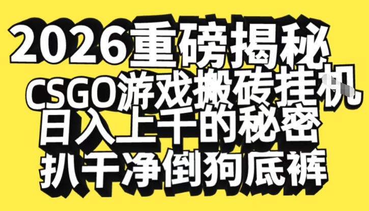2026开年重磅解密，CSGO游戏搬砖挂G日入1k+的秘密，把倒狗的底裤扒干【揭秘】-副业宝典