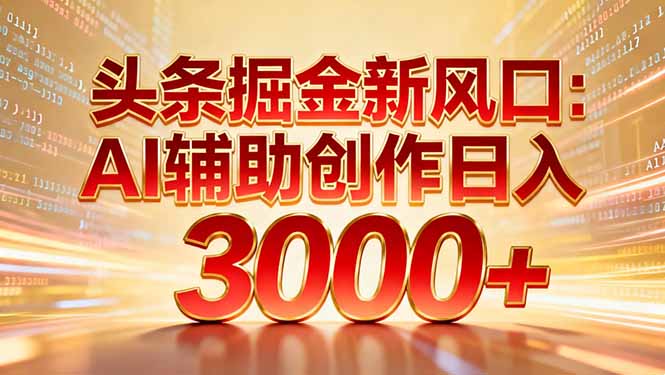 头条掘金新风口：AI辅助创作日入3000+，矩阵玩法当天启动隔天见效-副业宝典