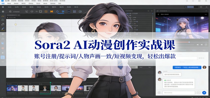 Sora2 AI动漫创作实战课：账号注册/提示词/人物声画一致/短视频变现，轻松出爆款-副业宝典