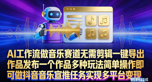 AI工作流做音乐赛道，无需剪辑，一键导出作品发布，一个作品多种玩法，简单操作即可做抖音音乐宣推任务-副业宝典