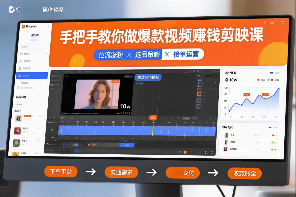手把手教你做爆款视频赚钱剪映课，手把手教学拉流涨粉、选品策略和接单运营(更新2026)-副业宝典