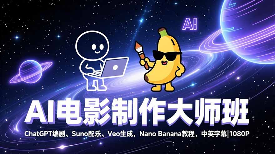 AI电影制作大师班：ChatGPT编剧、Suno配乐、Veo生成，Nano Banana教程，中英字幕|1080P-副业宝典