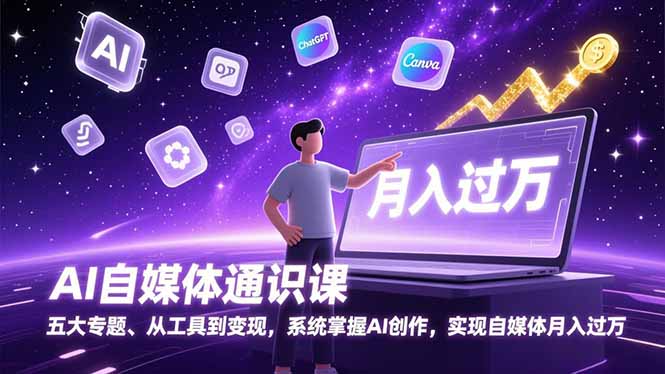 AI自媒体通识课，五大专题、从工具到变现，系统掌握AI创作，实现自媒体月入过万-副业宝典