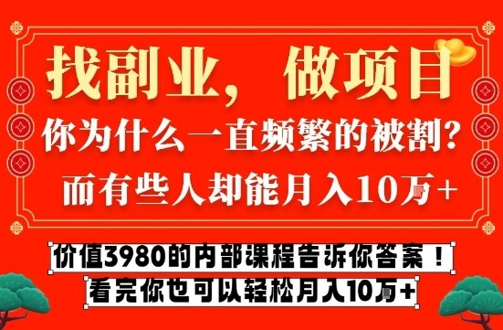 价值3980的网创内部课程，告诉你互联网创业月入10个W的秘密【揭秘】-副业宝典