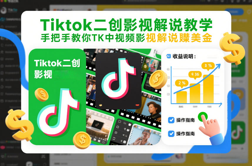 Tiktok二创影视解说教学，手把手教你TK中视频影视解说賺美金(更新26年1月)-副业宝典