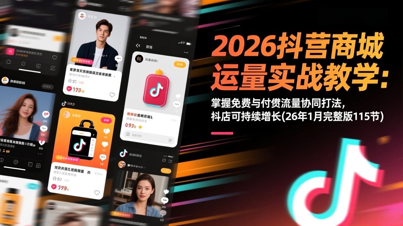 2026抖音商城运营实战教学：掌握免费与付费流量协同打法，抖店可持续增长(26年1月完整版115节-副业宝典